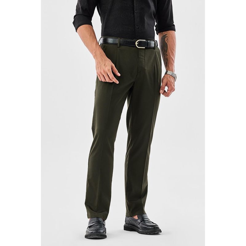 Snitch Olive Solid Slim Fit Trouser (28)
