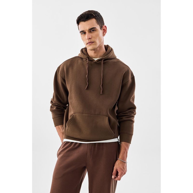 Snitch Brown Solid Relaxed Fit Hoodie (XS)