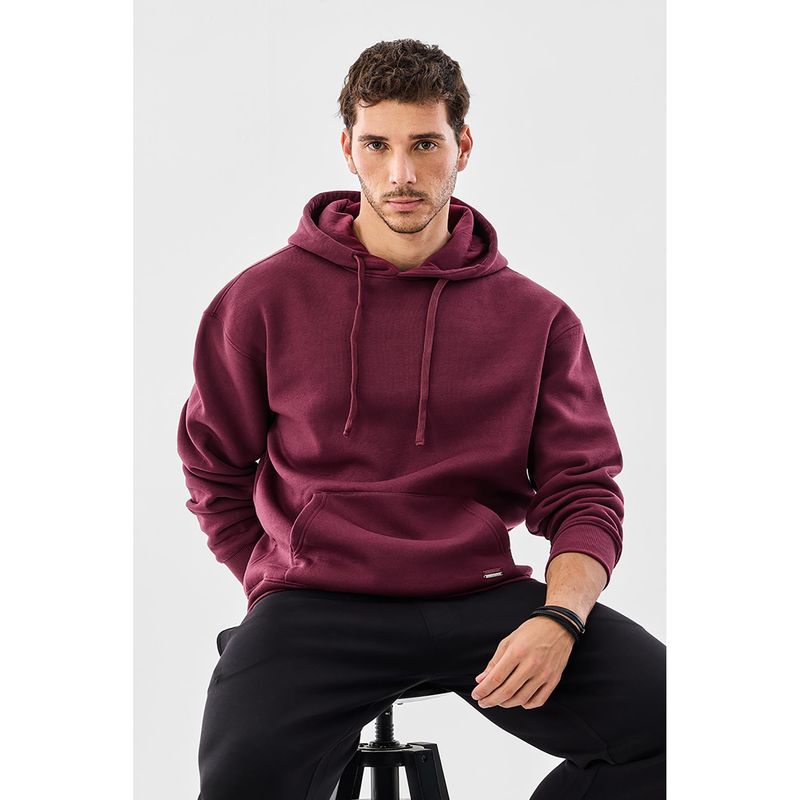 Snitch Wine Solid Relaxed Fit Hoodie (M)