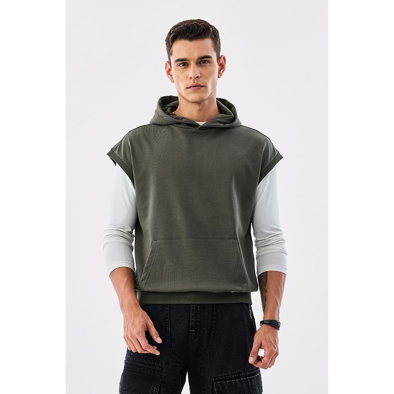 Snitch Olive Solid Oversized Fit Hoodie (S)