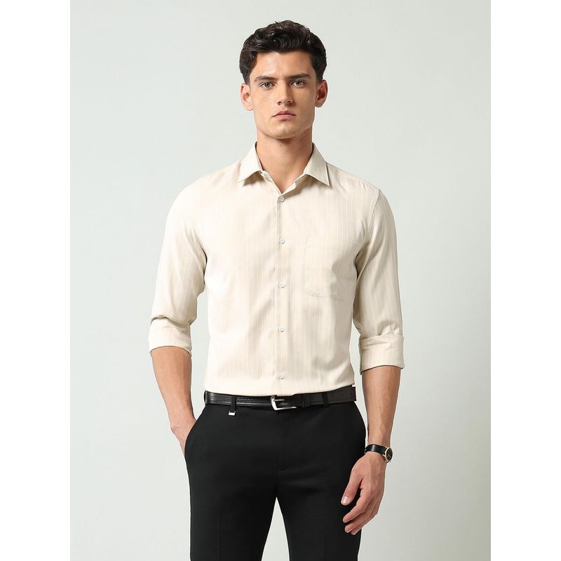 AD By Arvind Beige Stripes Regular Fit Shirt (46)