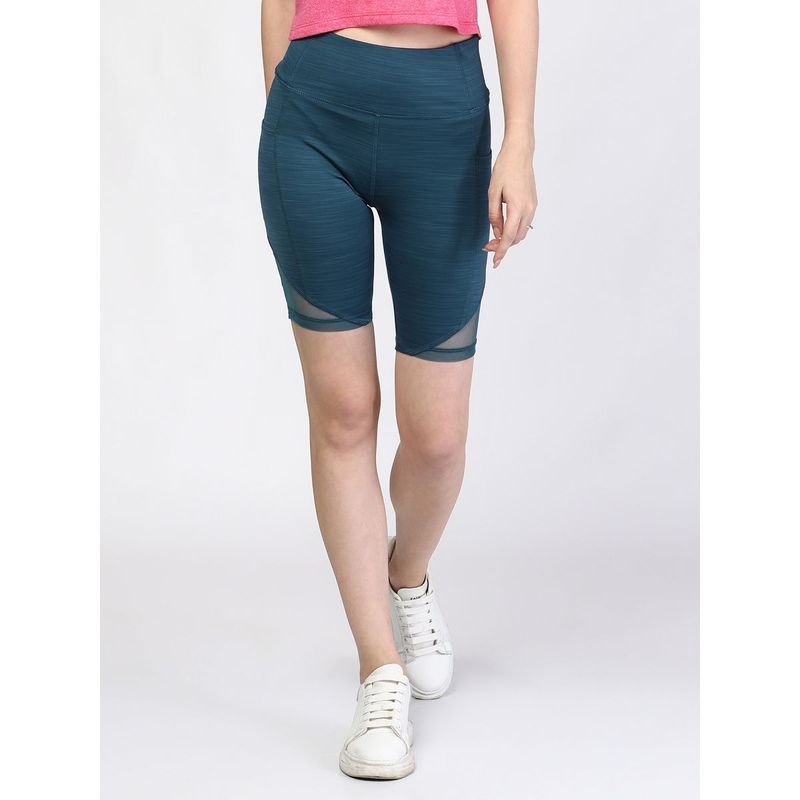 The Dance Bible Teal High Waist Stylish Cycling Shorts with Pocket (S)