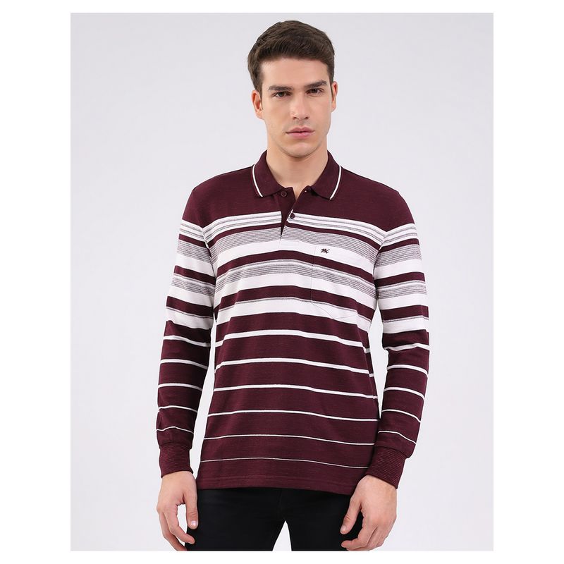 Monte Carlo Men Wine Stripes Polo T-Shirt (L)