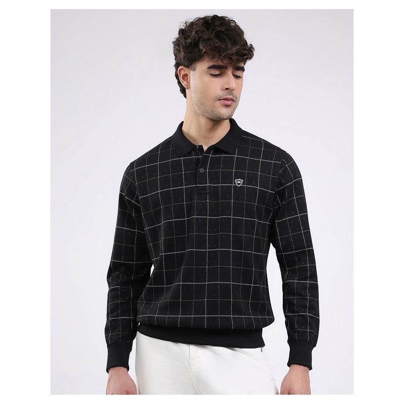 Monte Carlo Men Black Checks Polo T-Shirt (M)
