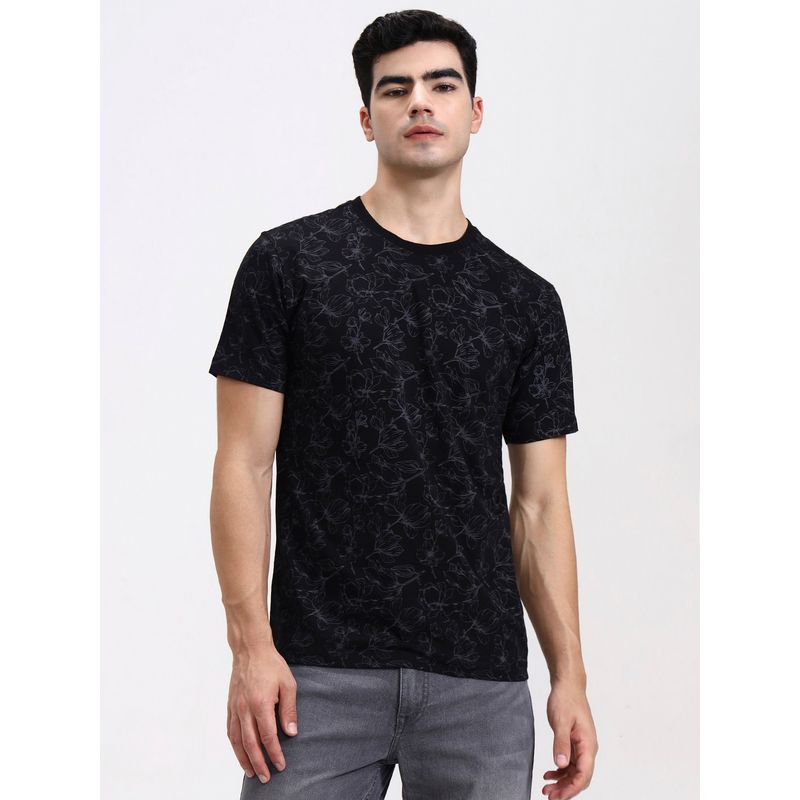 Greenfibre Pure Cotton Black Floral Round Neck T-Shirt (39)