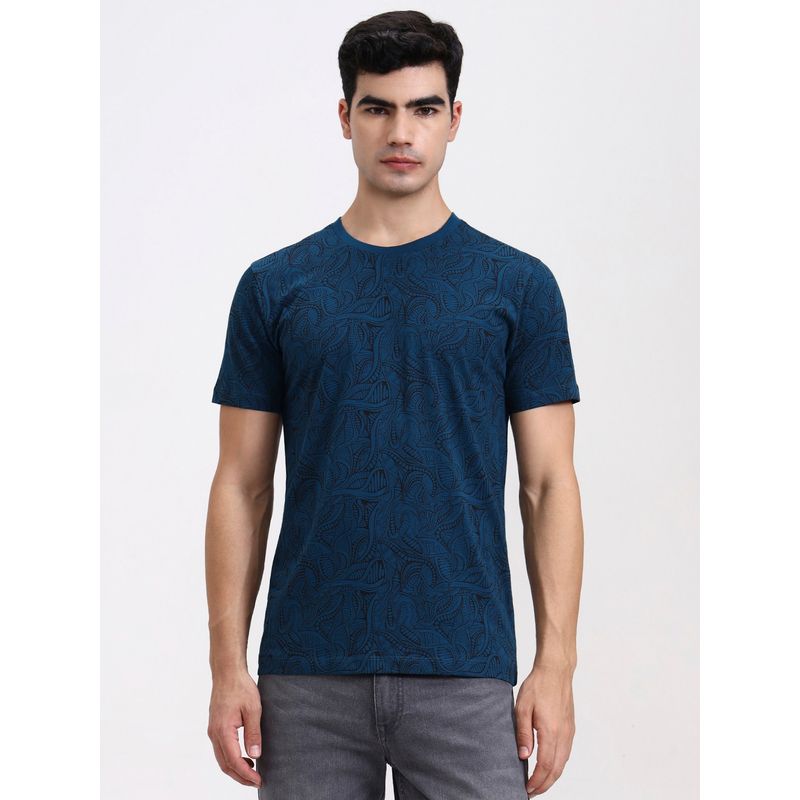 Greenfibre Pure Cotton Teal Printed Round Neck T-Shirt (39)