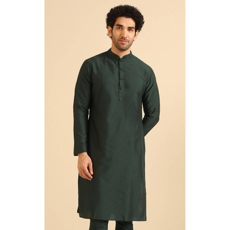 KISAH Men Bottle Green Kurta (L)