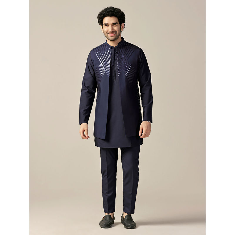 KISAH Men Purple Kurta and Jacket with Pant (Set of 3) (M)