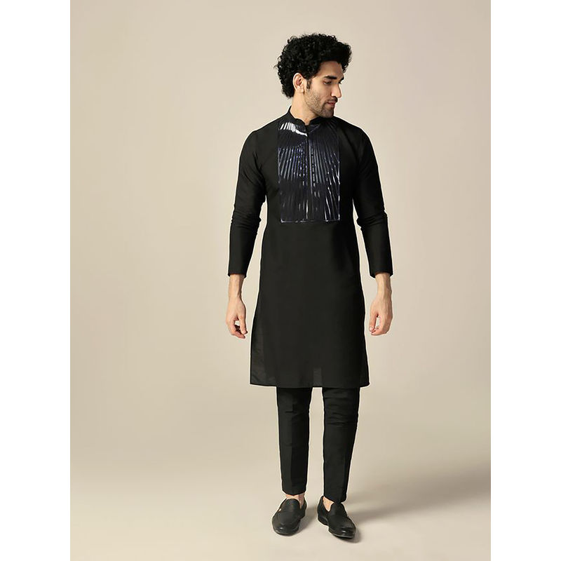 KISAH Men Black Kurta and Pant (Set of 2) (L)