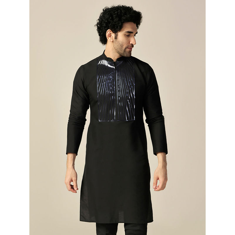 KISAH Men Black Kurta (L)