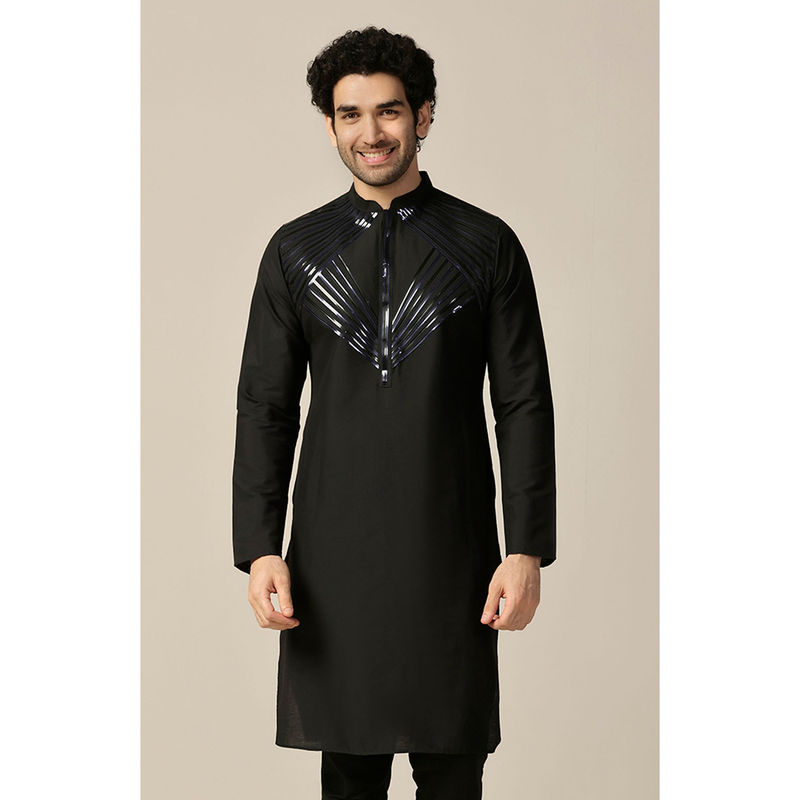 KISAH Men Black Kurta (M)