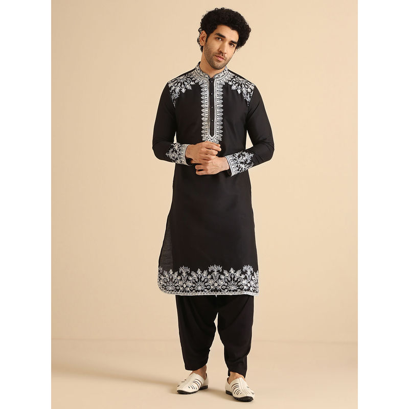 KISAH Men Black Kurta and Patiala (Set of 2) (L)