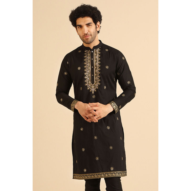 KISAH Men Black Kurta (M)
