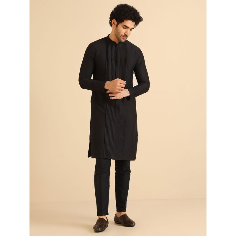KISAH Men Black Kurta and Pant (Set of 2) (L)