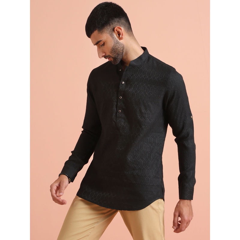 KISAH Men Black Short Kurta (XL)