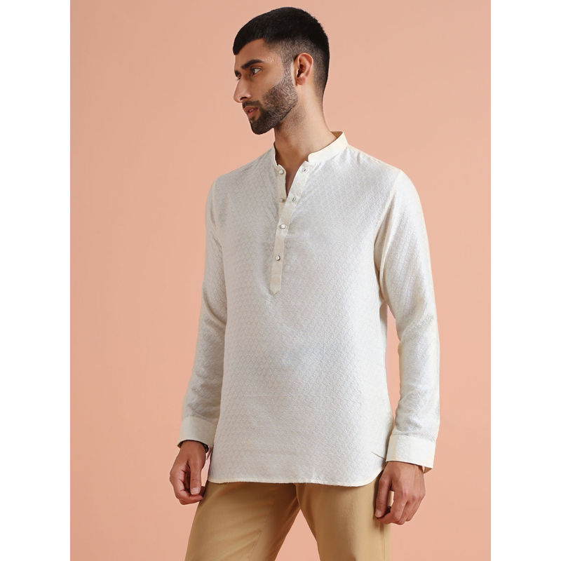 KISAH Men Off White Short Kurta (S)
