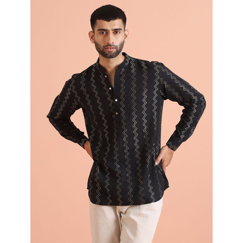 KISAH Men Black Short Kurta (S)