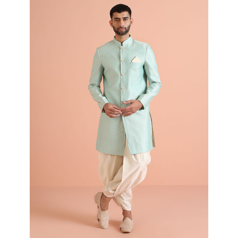 KISAH Men Green Sherwani and Dhoti (Set of 2) (S)