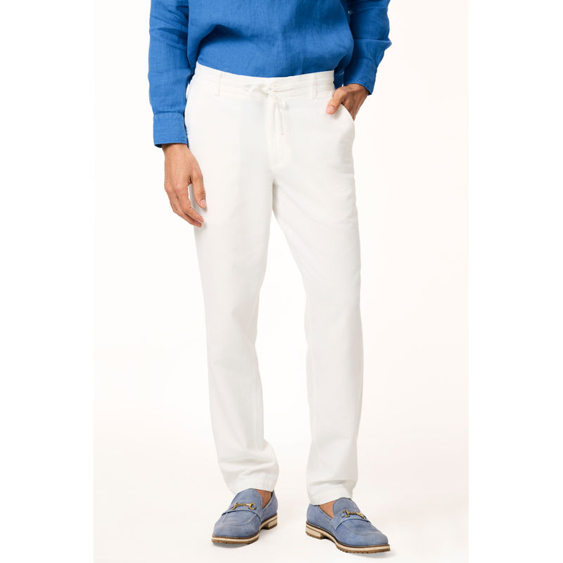 TERRA LUNA White Solid Slim Fit Trouser (S)