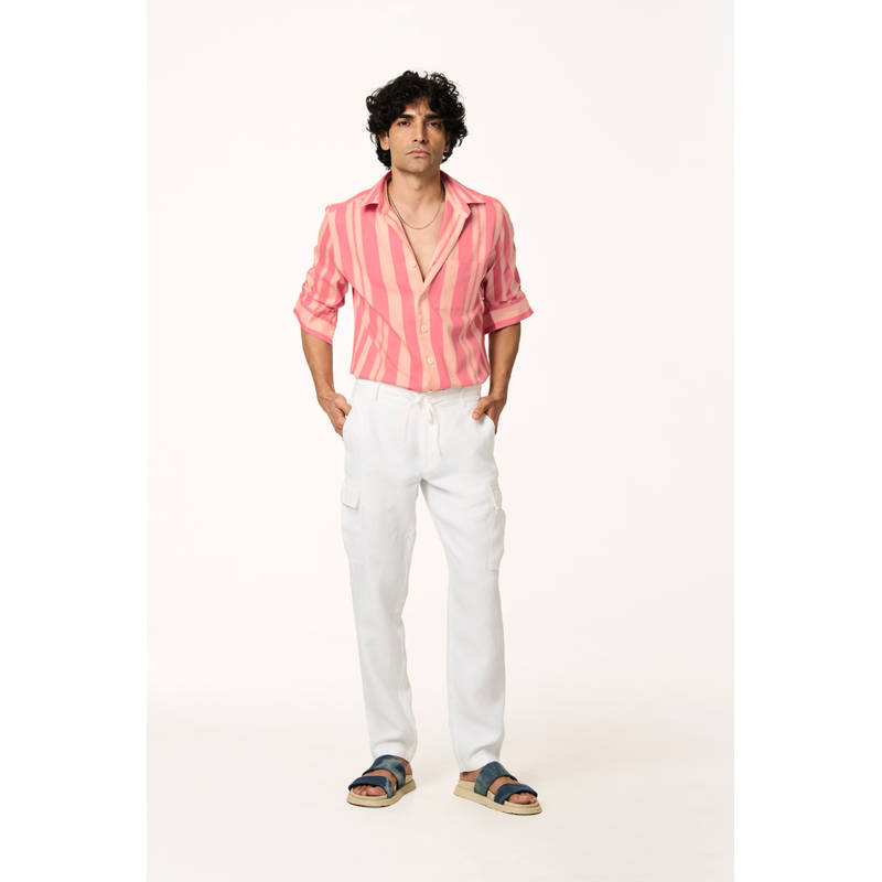 TERRA LUNA White Solid Straight Fit Trouser (S)