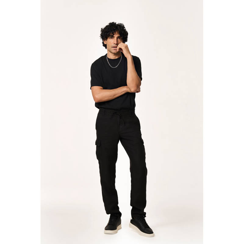 TERRA LUNA Black Solid Straight Fit Trouser (S)