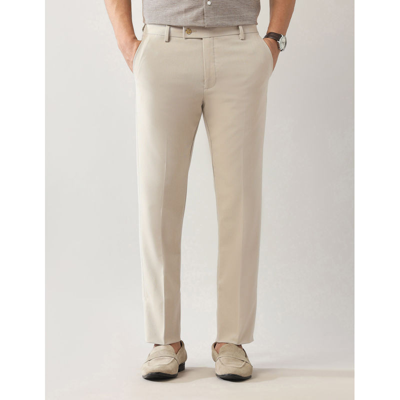 Arrow Beige Solid Regular Fit Trouser (36)