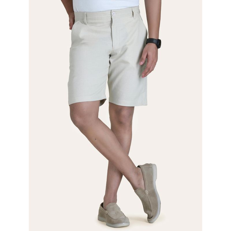Perch Men Beige Solid Linen Regular Fit Shorts (36)