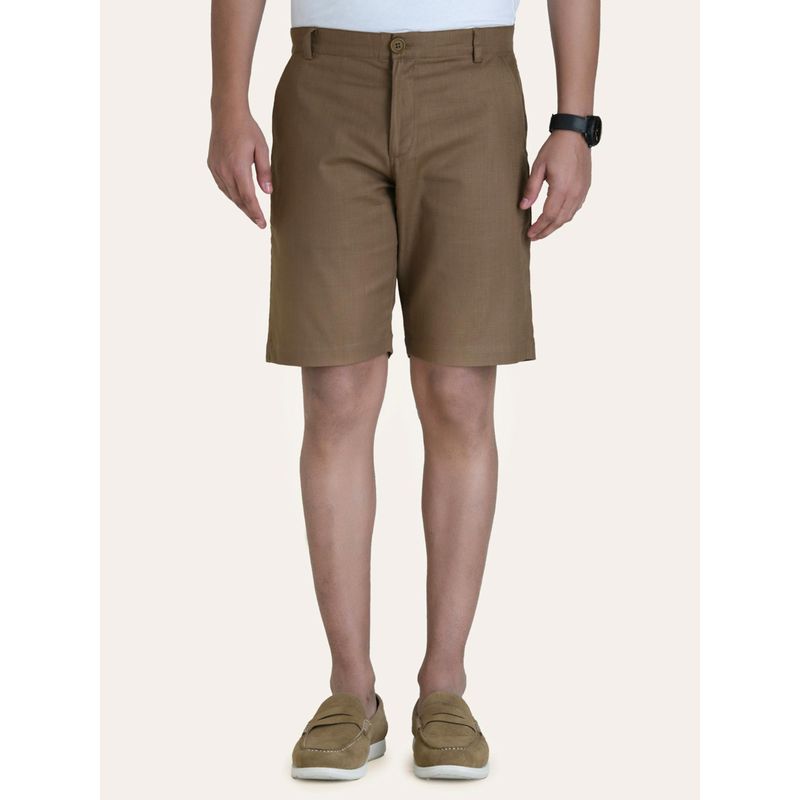 Perch Men Brown Solid Linen Regular Fit Shorts (30)