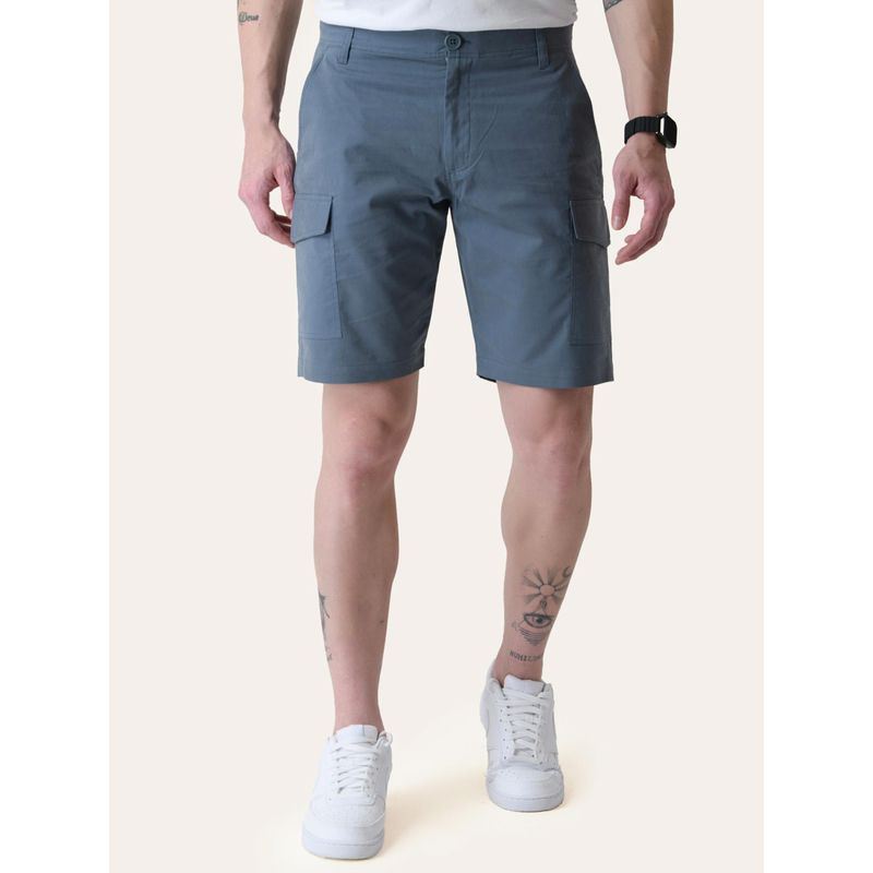 Perch Men Blue Solid Cotton Regular Fit Shorts (30)