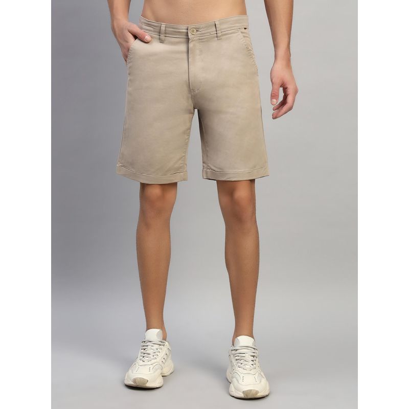 Cantabil Men Beige Solid Cotton Regular Fit Shorts (30)