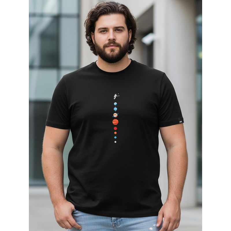 Bewakoof Men's Black Galaxy cricket Graphic Printed Plus Size T-shirt (5XL)