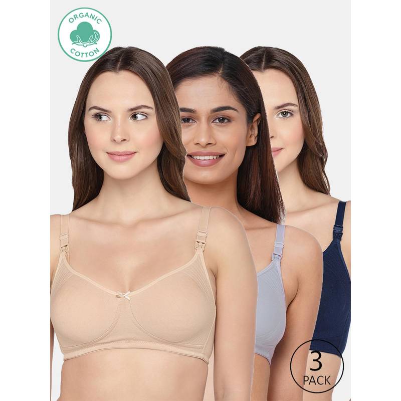 Inner Sense Bamboo Cotton Non-Padded Full-Coverage Side Support Maternity Bra (Pack Of 3) (34E)