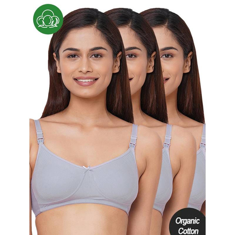 Inner Sense Bamboo Cotton Non-Padded Full-Coverage Side Support Maternity Bra (Pack Of 3) (34DD)
