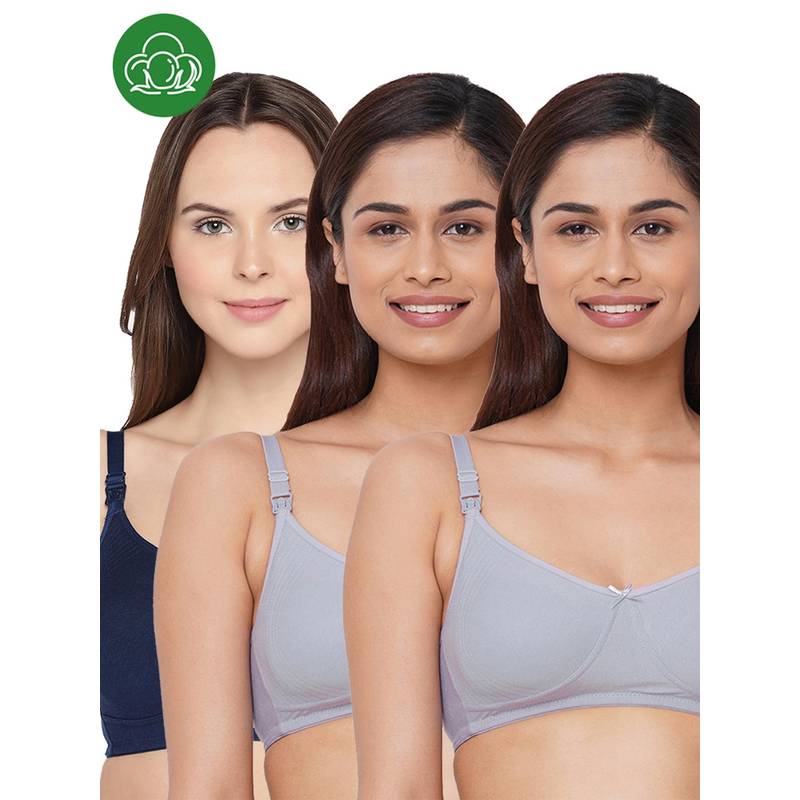 Inner Sense Bamboo Cotton Non-Padded Full-Coverage Side Support Maternity Bra (Pack Of 3) (34DD)