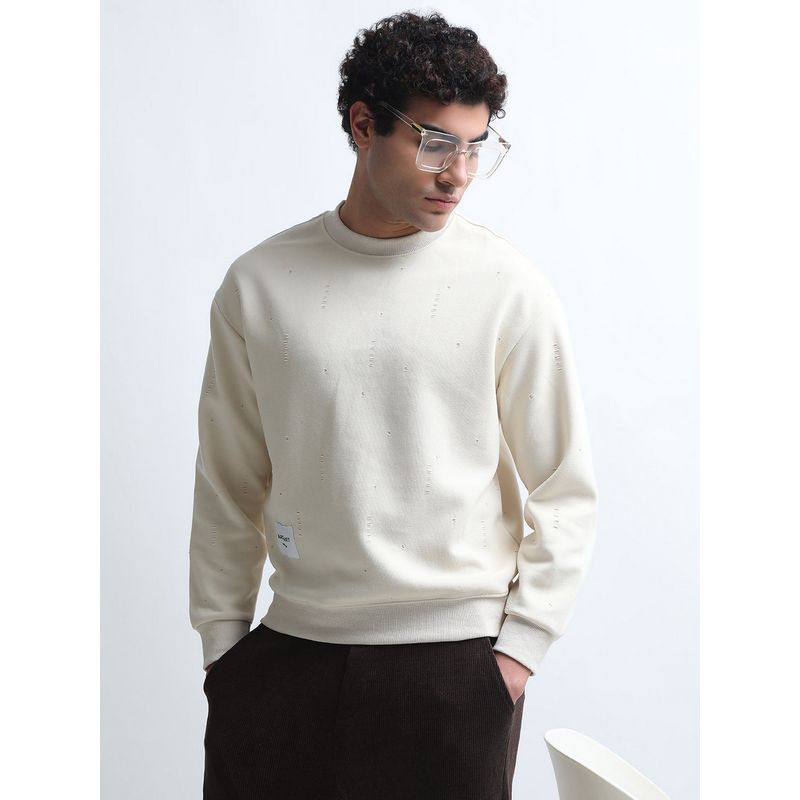 SHOWOFF Men Cream Round Neck Solid Regular Fit Sweatshirt (M)