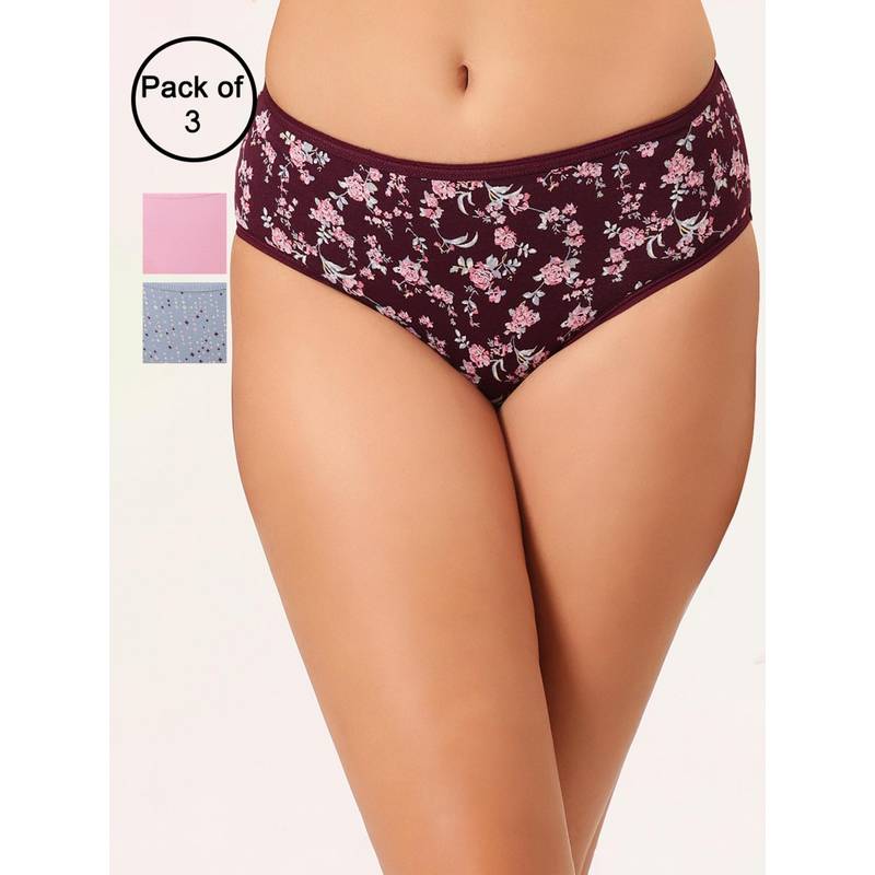 Clovia Cotton Mid Waist Hipster - Multi-Color (Pack of 3) (2XL)