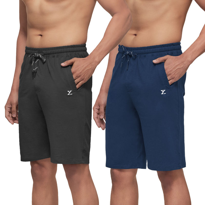 XYXX Men's Cotton Modal Solid Ace Lounge Shorts, Pack Of 2 - Multi-Color (M)