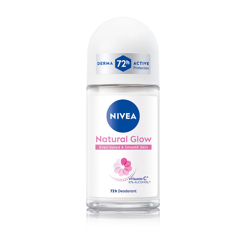 Nivea Natural Glow Even Toned Vit C & 0% Alcohol Deo Underarm Roll On 72Hr Active Protection Smooth Skin