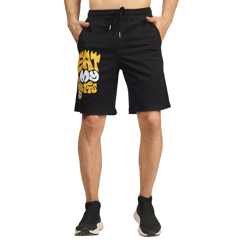 WEARDUDS Men Black Typography Drawstring Shorts (S)