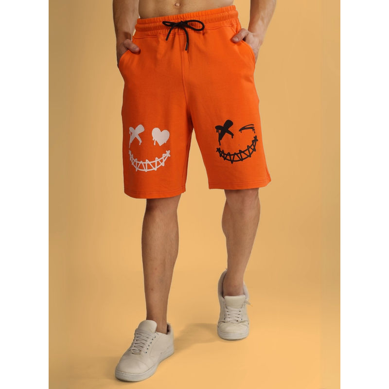 WEARDUDS Men Orange Printed Drawstring Shorts (S)