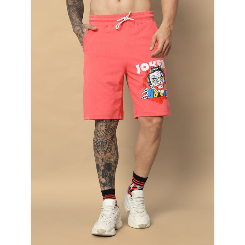 WEARDUDS Men Peach Printed Drawstring Shorts (S)