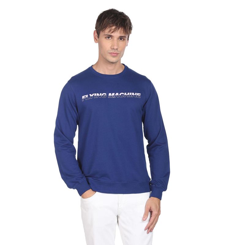 Flying Machine Crew Neck Navy Blue Sweatshirt (M)