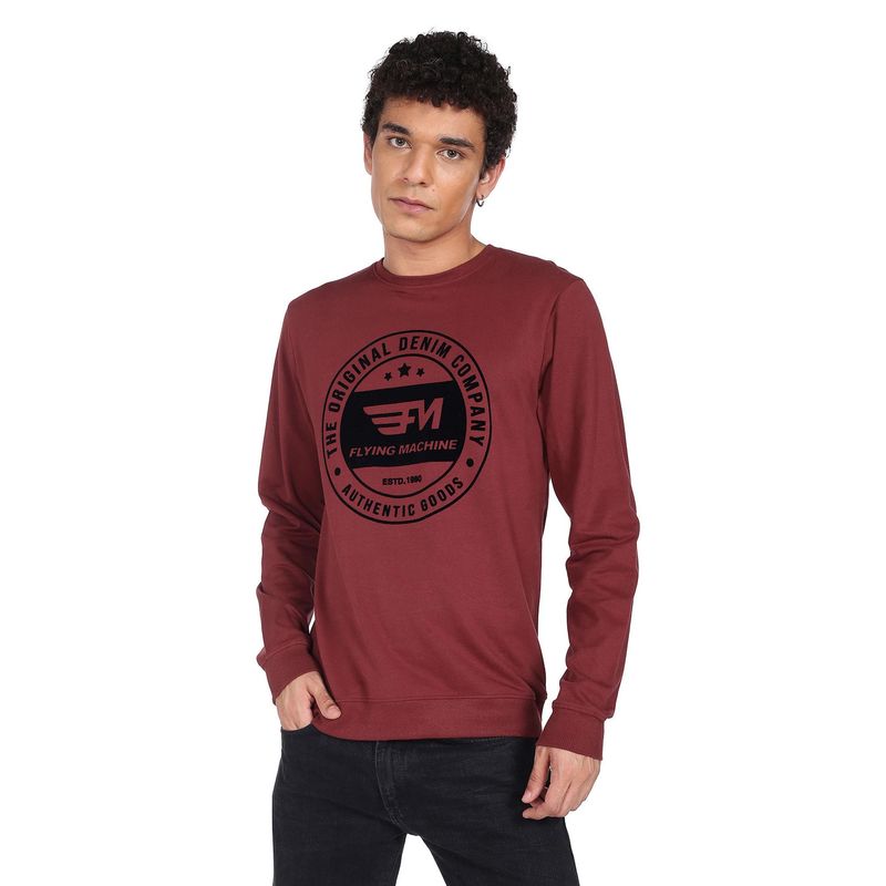 Flying Machine Graphic Print Cotton Sweatshirt (L)
