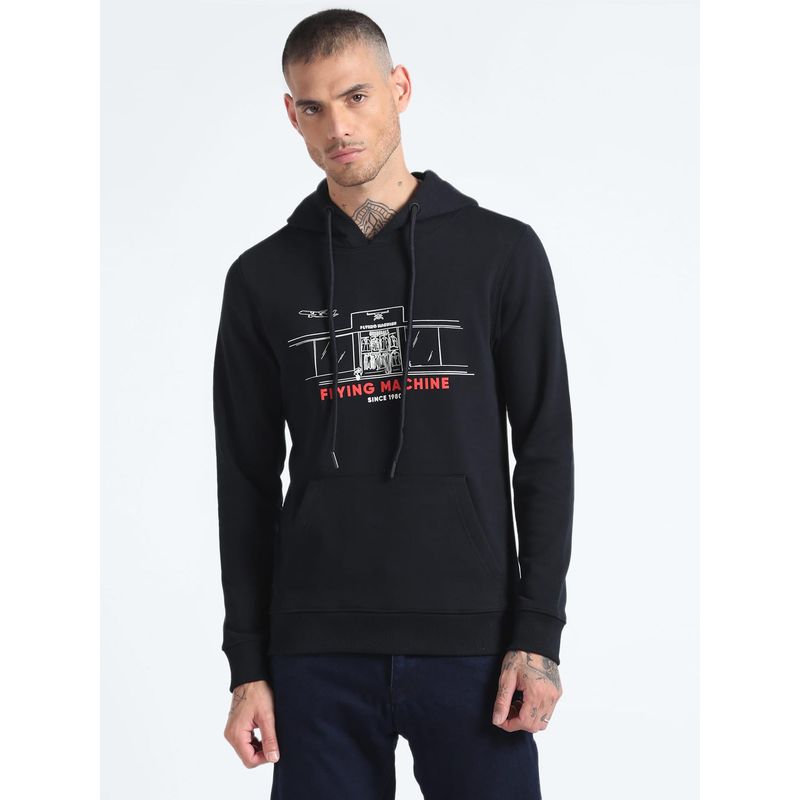Flying Machine Graphic Print Hooded Sweatshirt (S)