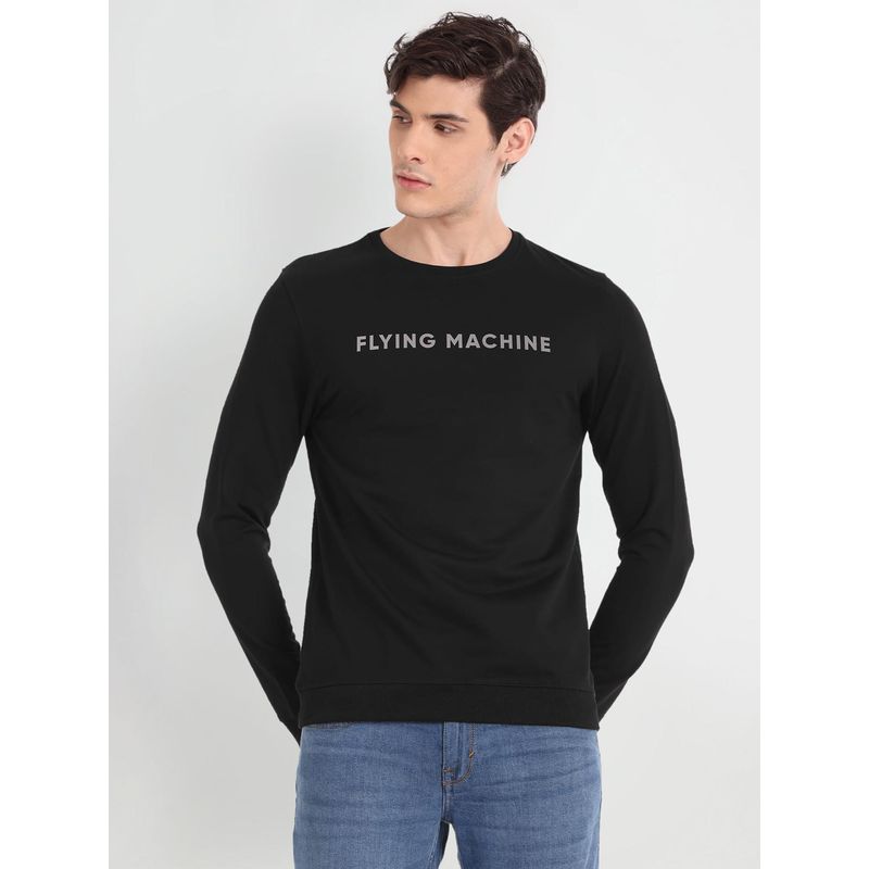 Flying Machine Long Sleeve Brand Print Black Sweatshirt (S)