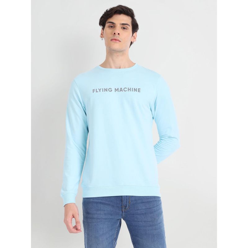 Flying Machine Long Sleeve Brand Print Blue Sweatshirt (M)