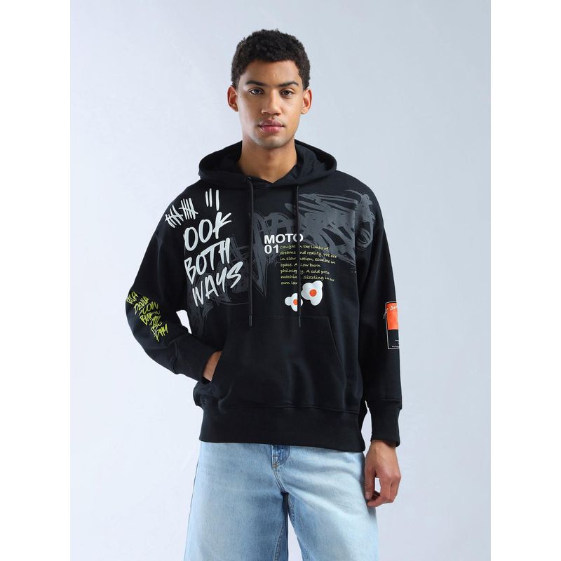Flying Machine Graphic Printed Oversized Navy Blue Sweatshirt (M)