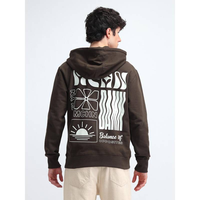 Flying Machine Brand Printed Relaxed Fit Brown Sweatshirt (S)
