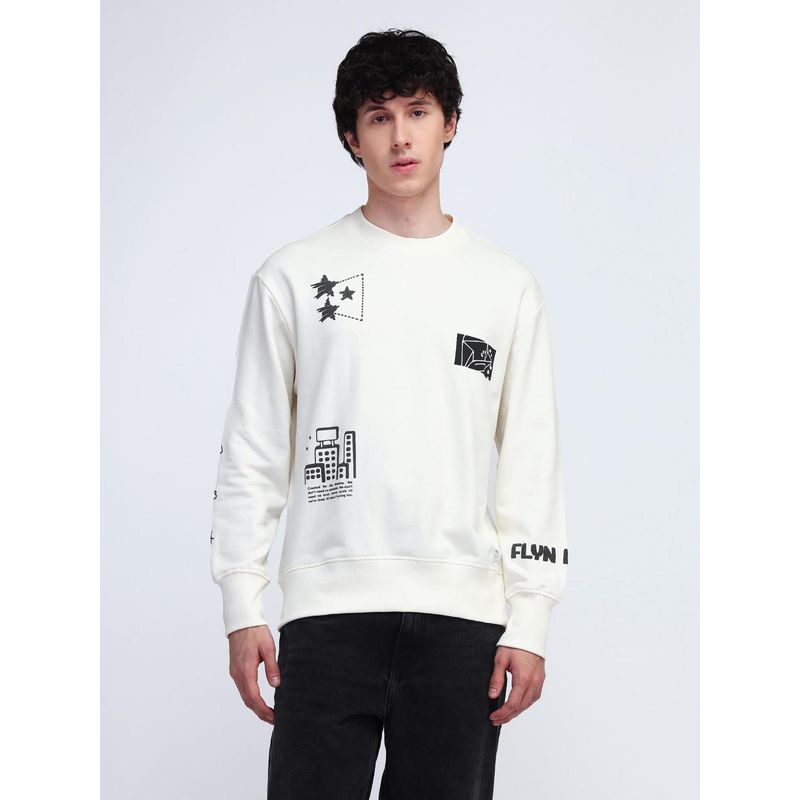 Flying Machine Relaxed Fit Printed Sweatshirt (S)
