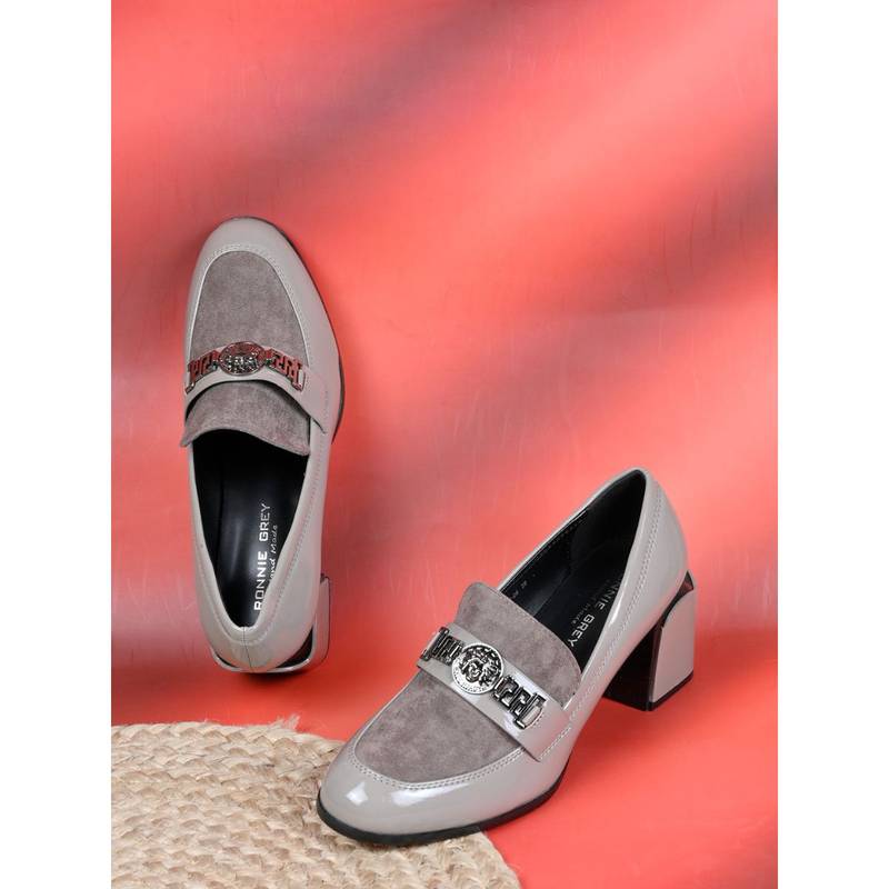Ronnie Grey Women Grey Solid Western Embellished Pump Heels (EURO 36)